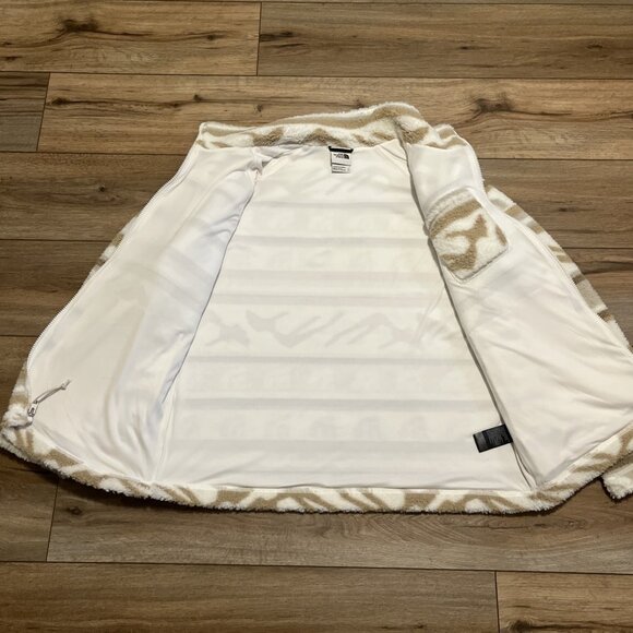 Women's The North Face Jacket SZ Large Printed Ridge Fleece Tan Full Zip Logo - Picture 11 of 11